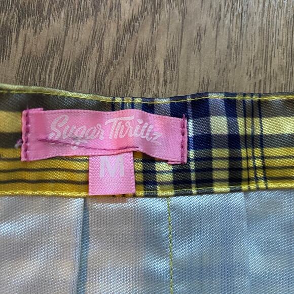 Sugar Thrillz Dolls Kill Frenemies Forever Plaid Skirt Yellow Plaid Clueless M - Picture 4 of 8